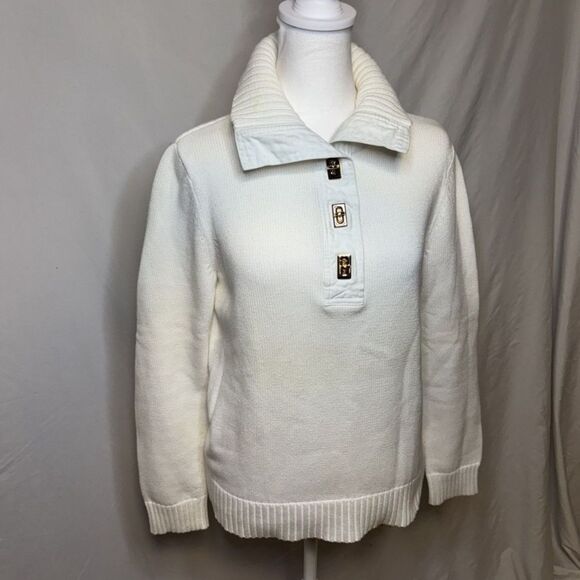 Lauren Ralph Lauren White Knitted Pullover Sweater Womens Gold Designer - Picture 2 of 7